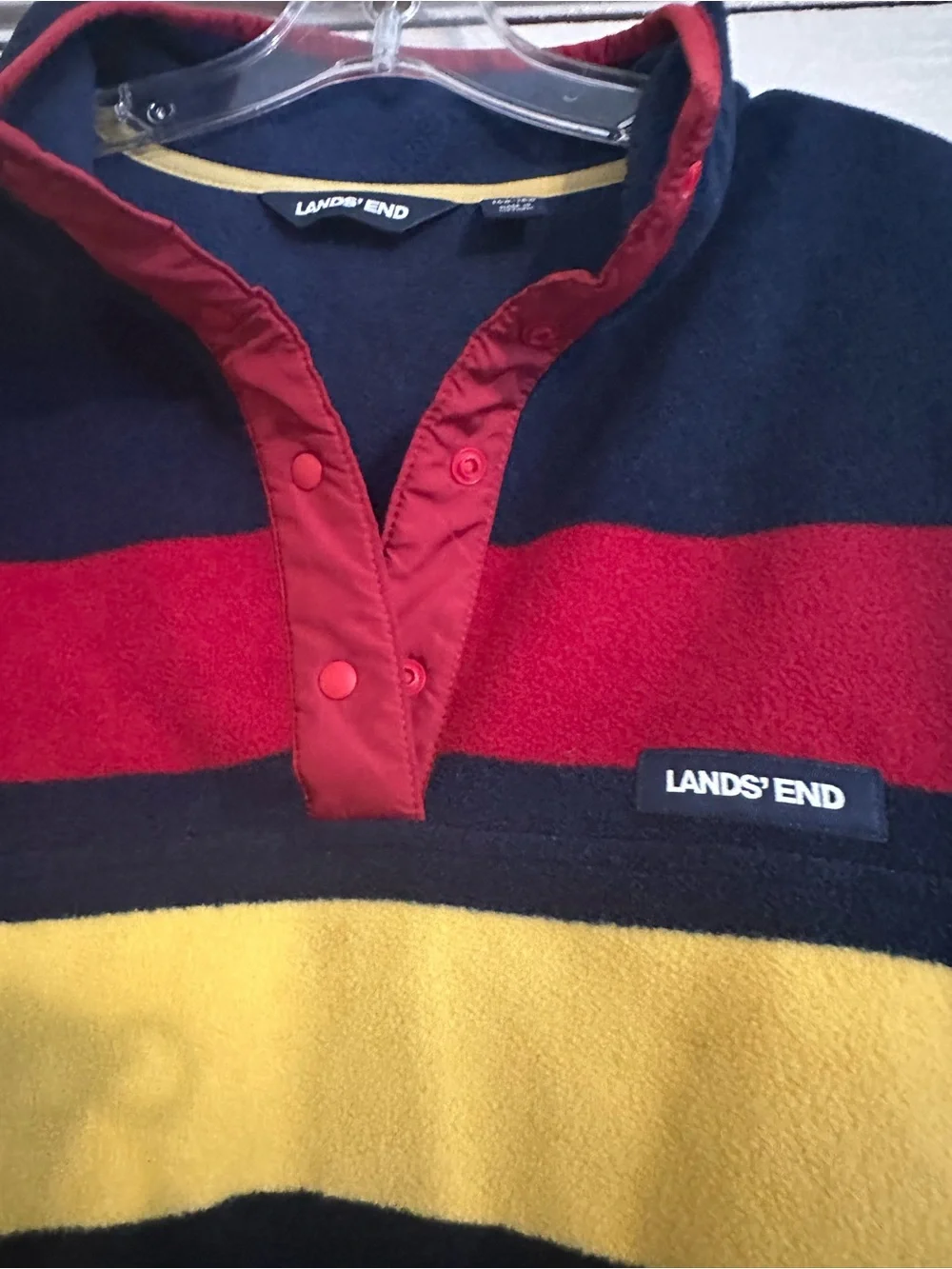 Lands' End Navy Multi-Color Striped Zip Pullover
